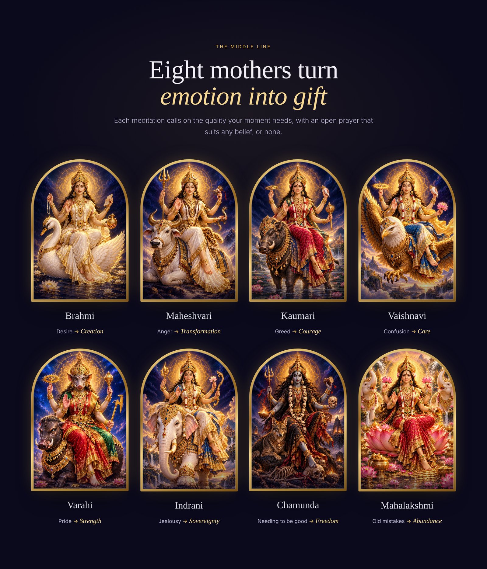 The eight mothers, each turning an emotion into a quality
