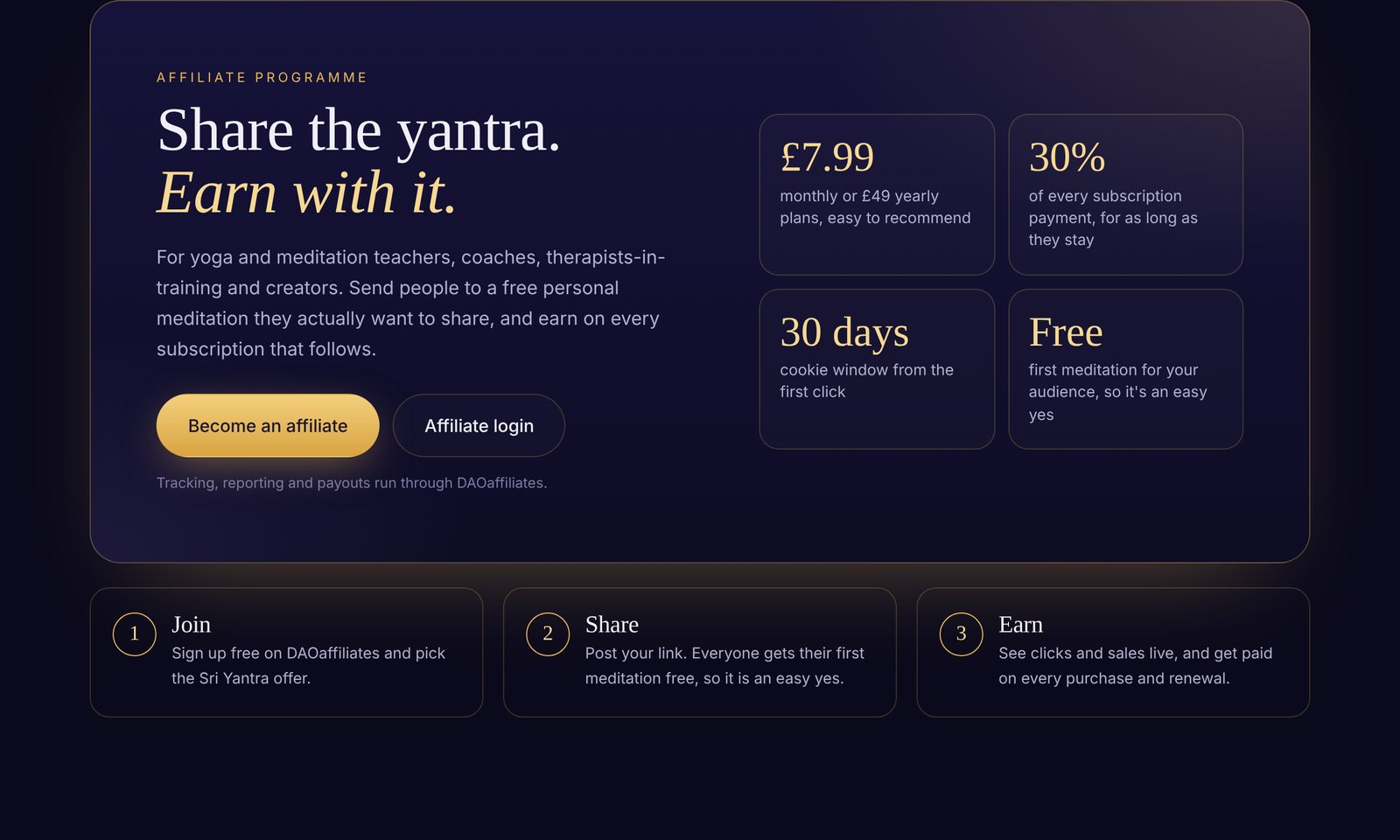 The affiliate programme on SriYantra.app